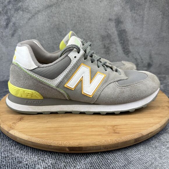 New Balance 574 Shoes Womens Size 9 Gray Yellow Suede Mesh ENCAP Casual WL574CM2 - Picture 1 of 9
